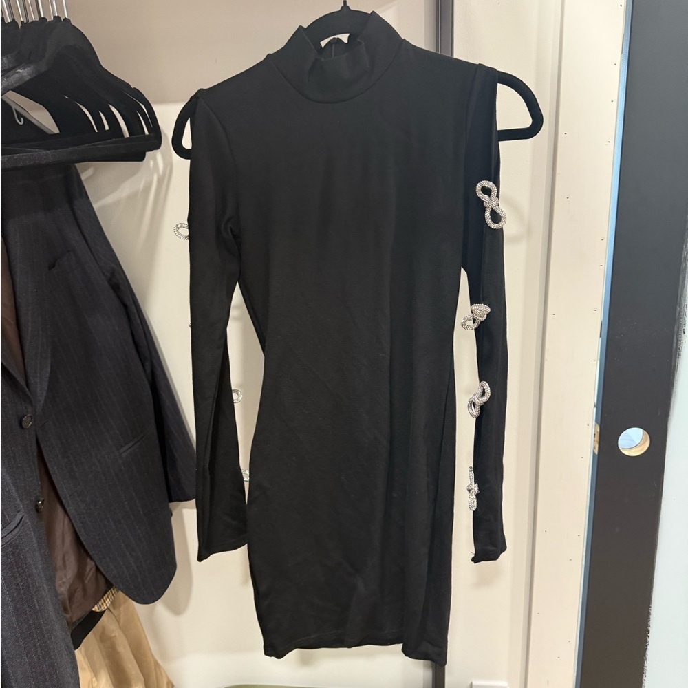 Elegant Black Long-Sleeve Dress with Embellishments